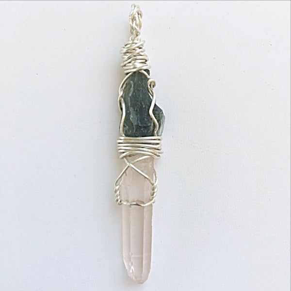 Lemurian and Moldavite Mixed Gem Pendant - new earth gifts