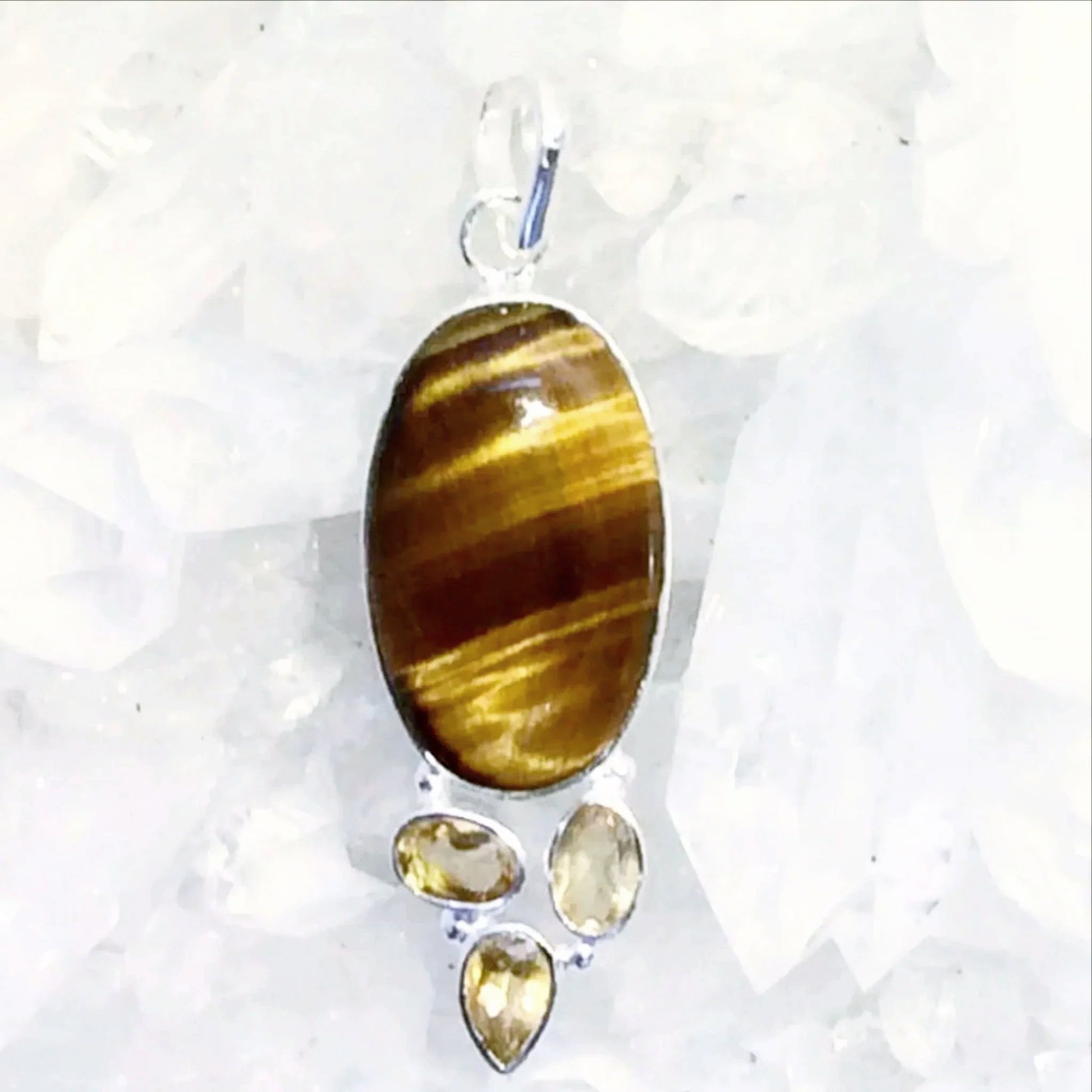 Tiger Eye and Citrine Sterling Silver Pendant- New Earth Gifts