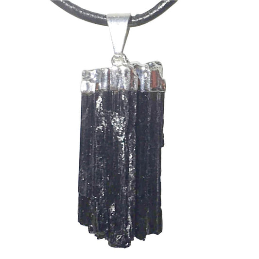 Black Tourmaline Natural Pendant Electroplated Silver Top - New Earth Gifts