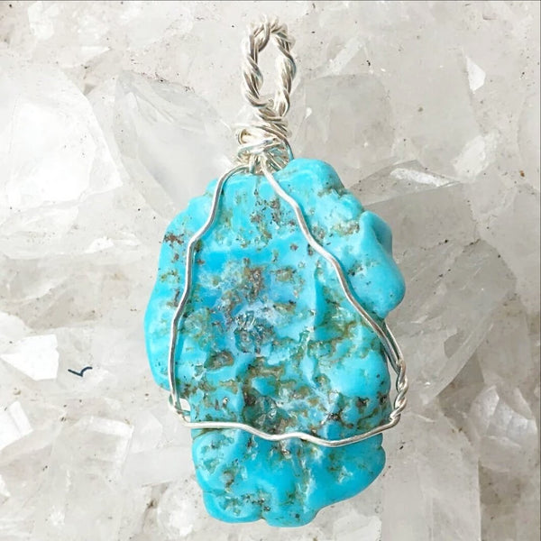 Turquoise Pendant Sterling Wire Wrap - New Earth Gifts