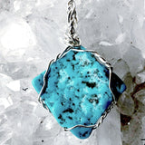 Blue Turquoise Pendant on Silver Wire Wrap - New Earth Gifts