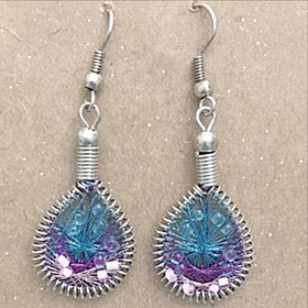 Guatemalan Thread Earrings Teal Purple and Pink - New Earth Gifts