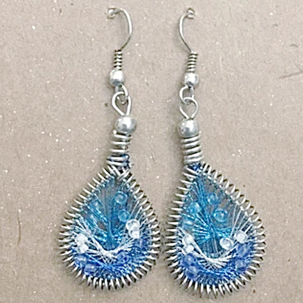 Guatemalan Thread Earrings Teal and Royal Blue - New Earth Gifts