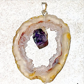 Agate Geode Slice With Amethyst Point Pendant 1 - New Earth Gift