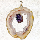 Agate Geode Slice With Amethyst Point Pendant 1 - New Earth Gift